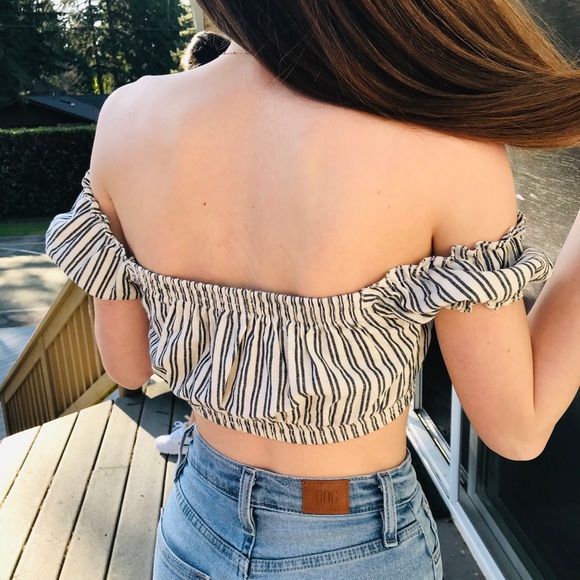 Cropped Off The Shoulder Stripped Top - Picture 1 of 4